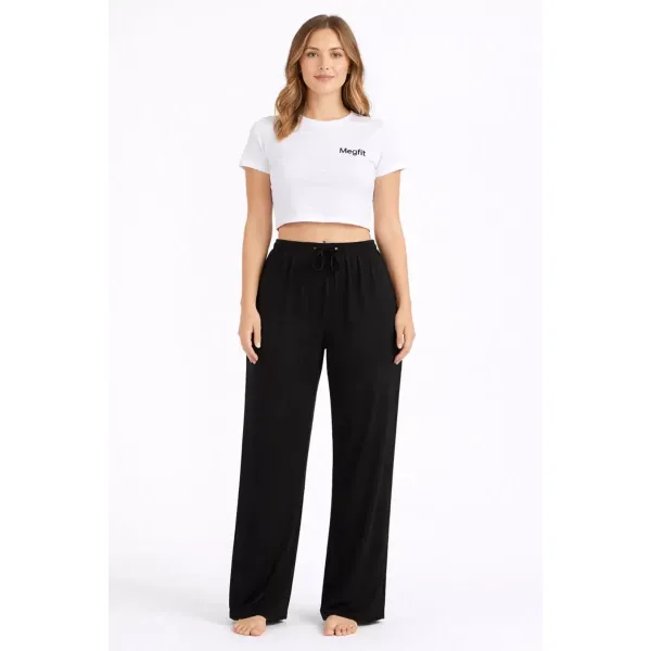 Viskon Pamuklu Kadın Siyah Pijama Pantolon - MG002 - Mudanis