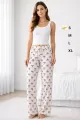 Viskon Pamuklu Kadın Pudra Desenli Pijama Pantolon - MG009 - Mudanis