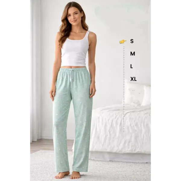 Viskon Pamuklu Kadın Açık Gri Desenli Pijama Pantolon - MG008 - Mudanis