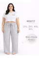 Viskon Pamuklu Kadın Büyük Beden Açık Gri Çizgili Pijama Pantolon - MGB006 - Mudanis