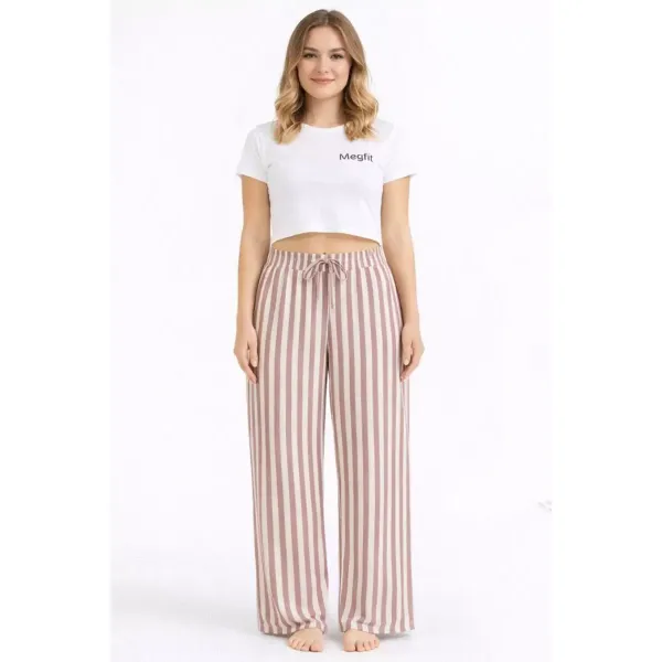 Viskon Pamuklu Kadın Gül Kurusu Çizgili Pijama Pantolon - MG003 - Mudanis