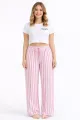 Viskon Pamuklu Kadın Pudra Pembe Çizgili Pijama Pantolon - MG004 - Mudanis
