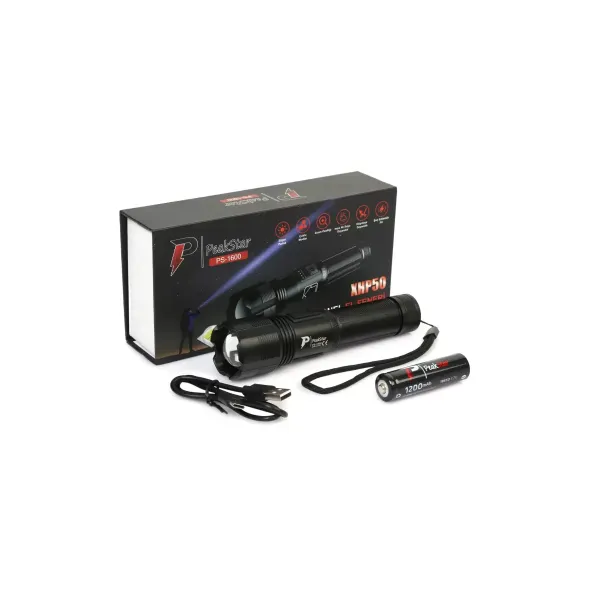 Ps-1600 Süper Parlak Led Zoomlu 5 Mod Su Geçirmez Profesyonel Kamp Bekçi Avcı Feneri