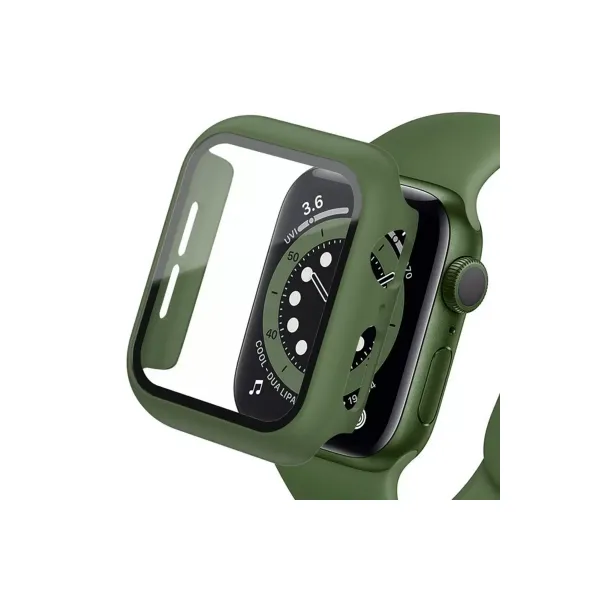 Apple Watch 45mm Camlı Kasa Ekran Koruyucu - Koyu Yeşil