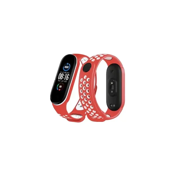 Xiaomi Mi Band 4 Spor Delikli Kordon - Kırmızı-beyaz