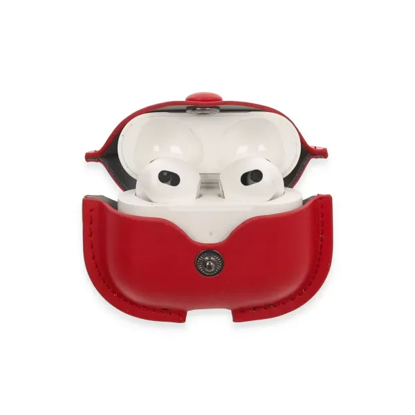 Apple Airpods 3 (3.nesil) Çanta Deri Kılıf - Kırmızı
