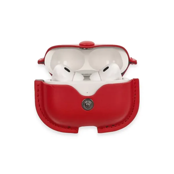 Apple Airpods Pro 2 (2.nesil) Çanta Deri Kılıf - Kırmızı