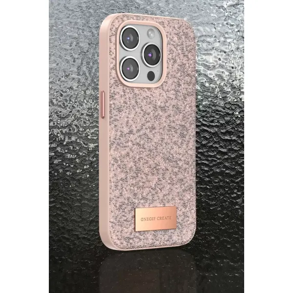 Onegif Apple İphone 15 Pro Max Bright Simli Kapak - Gold