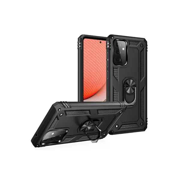 Samsung Galaxy A72 Kılıf Sofya Yüzüklü Silikon Kapak - Siyah