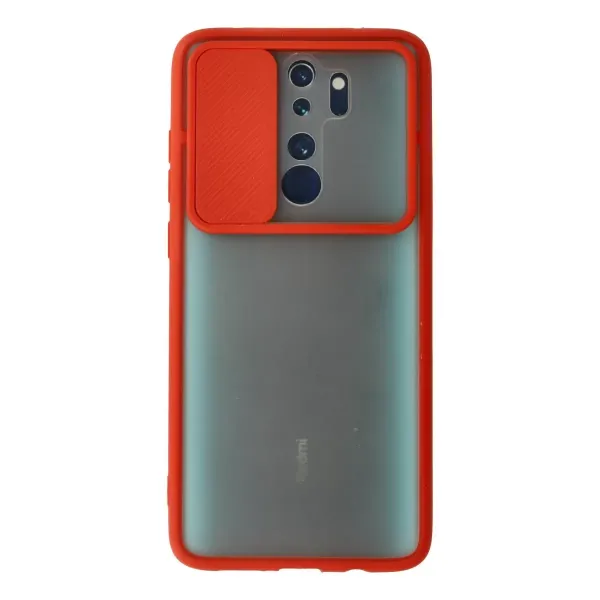Xiaomi Redmi Note 8 Pro Kılıf Palm Buzlu Kamera Sürgülü Silikon - Kırmızı