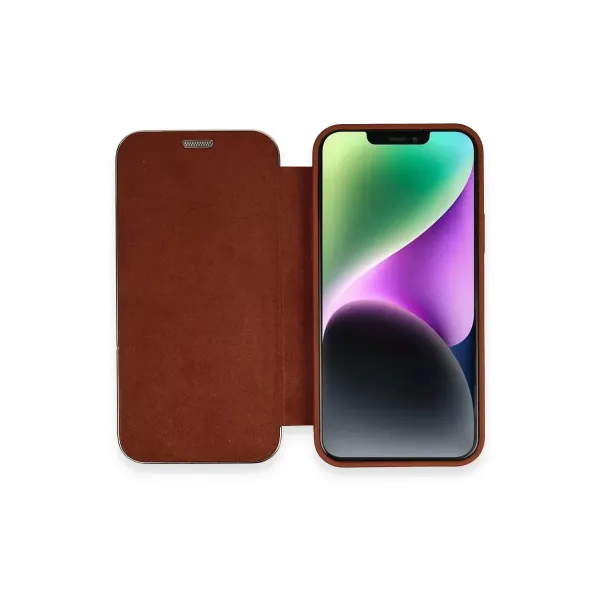 Apple İphone 12 Kılıf Dolpin Kapaklı - Kahverengi