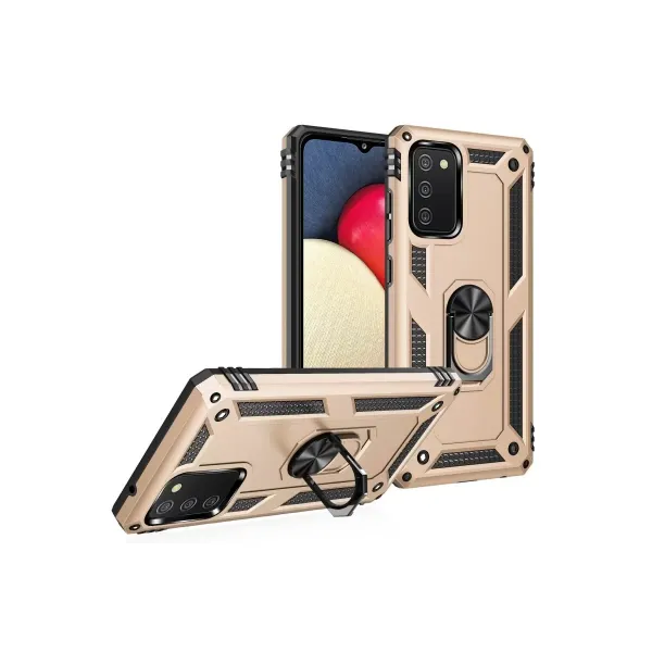 Samsung Galaxy A03s Kılıf Sofya Yüzüklü Silikon Kapak - Gold
