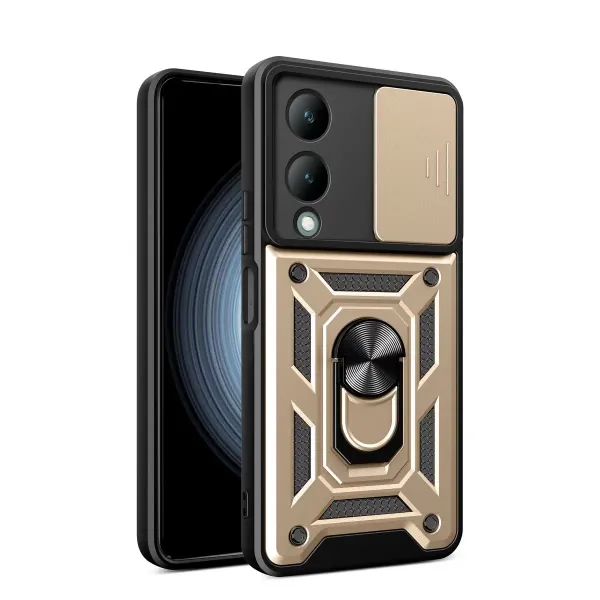 Vivo Y17s Kılıf Pars Lens Yüzüklü Silikon - Gold