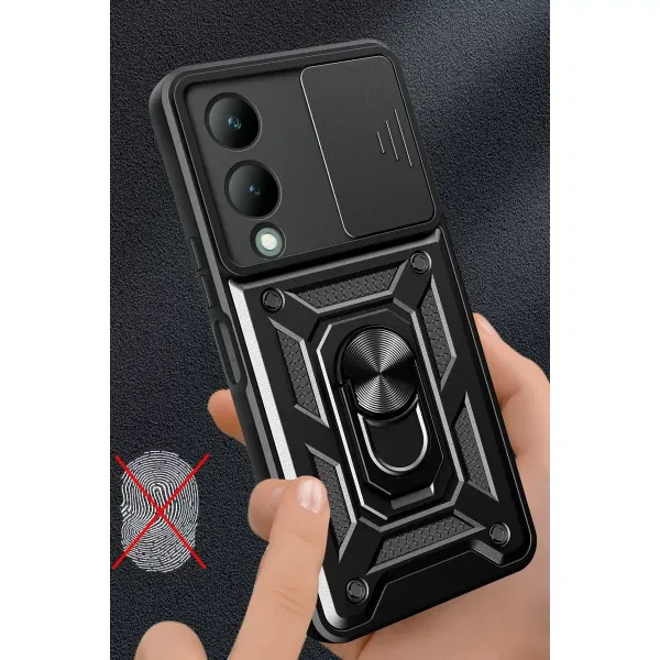 Vivo Y17s Kılıf Pars Lens Yüzüklü Silikon - Yeşil