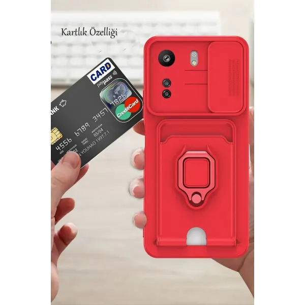 Xiaomi Redmi 13c Kılıf Zuma Kartvizitli Yüzüklü Silikon - Siyah