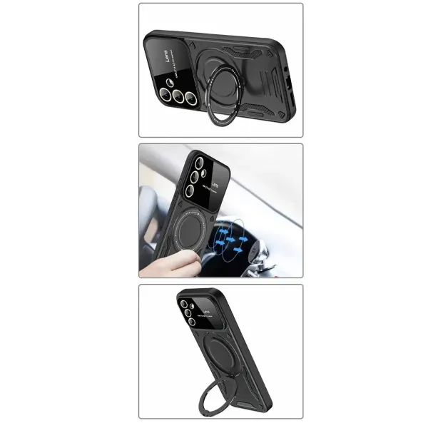 Samsung Galaxy S24 Fe Kılıf Joy Lens Standlı Kapak - Siyah