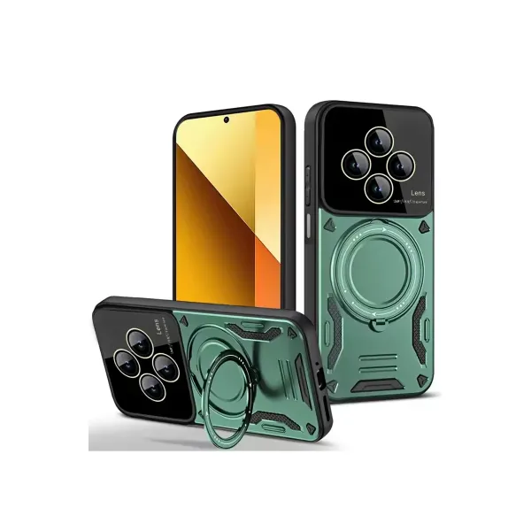 Xiaomi Redmi 14c Kılıf Joy Lens Standlı Kapak - Koyu Yeşil