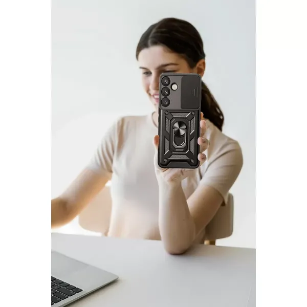 Samsung Galaxy S25 Kılıf Pars Lens Yüzüklü Silikon - Kırmızı