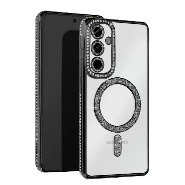 Samsung Galaxy S25 Kılıf Joke Simli Magneticsafe Kılıf - Siyah