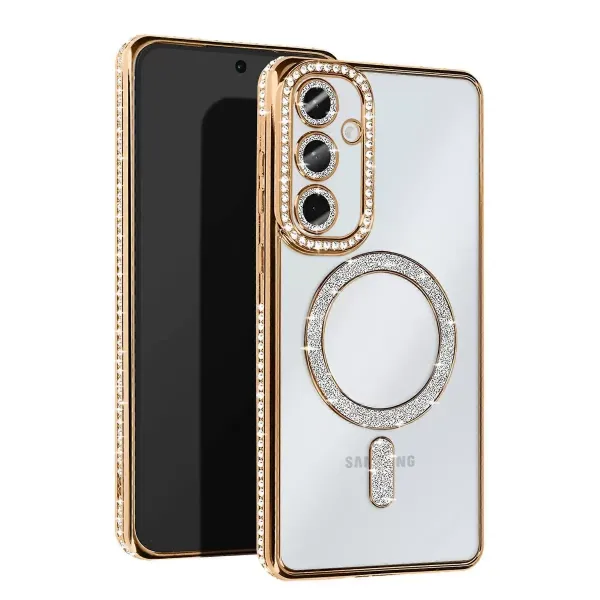 Samsung Galaxy S25 Kılıf Joke Simli Magneticsafe Kılıf - Gold