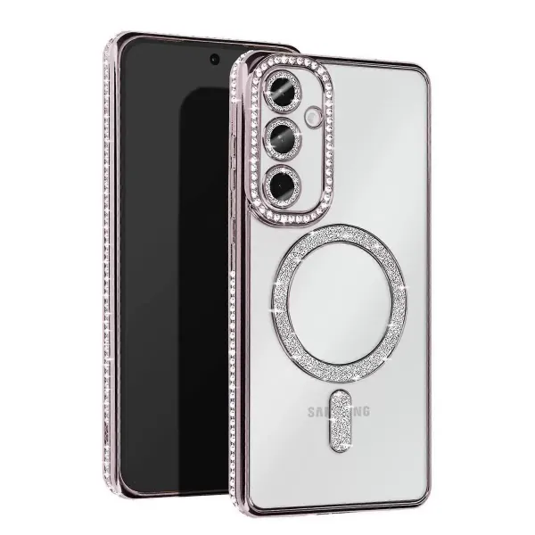 Samsung Galaxy S25 Kılıf Joke Simli Magneticsafe Kılıf - Gümüş