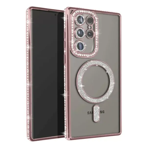 Samsung Galaxy S25 Ultra Kılıf Joke Simli Magneticsafe Kılıf - Pembe