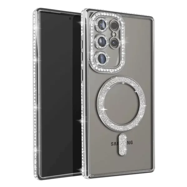 Samsung Galaxy S25 Ultra Kılıf Joke Simli Magneticsafe Kılıf - Gümüş