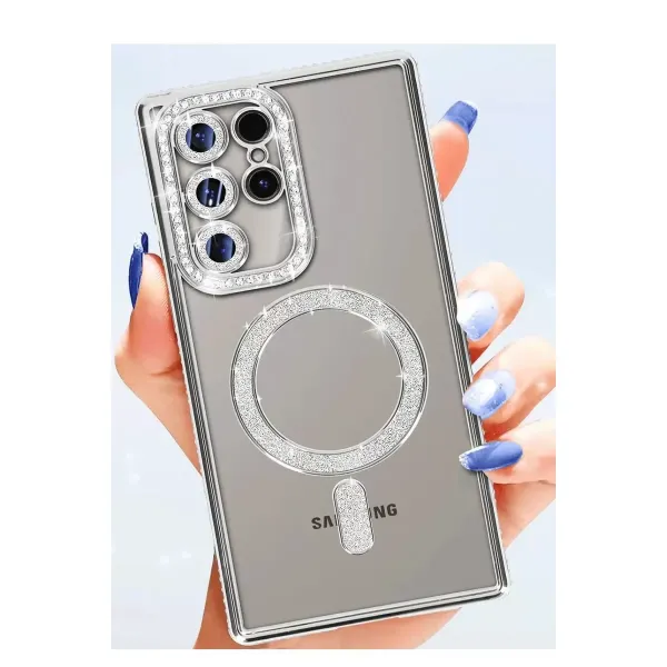 Samsung Galaxy S25 Ultra Kılıf Joke Simli Magneticsafe Kılıf - Gümüş
