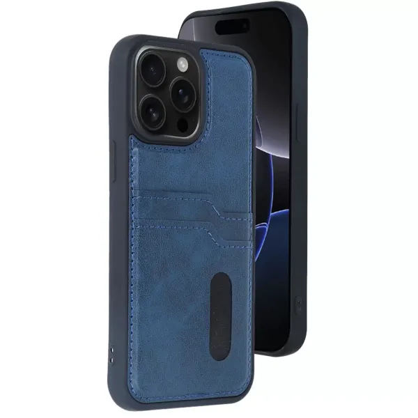 Apple İphone 15 Pro Max Kılıf Sara Kartvizitli Deri Kılıf - Lacivert