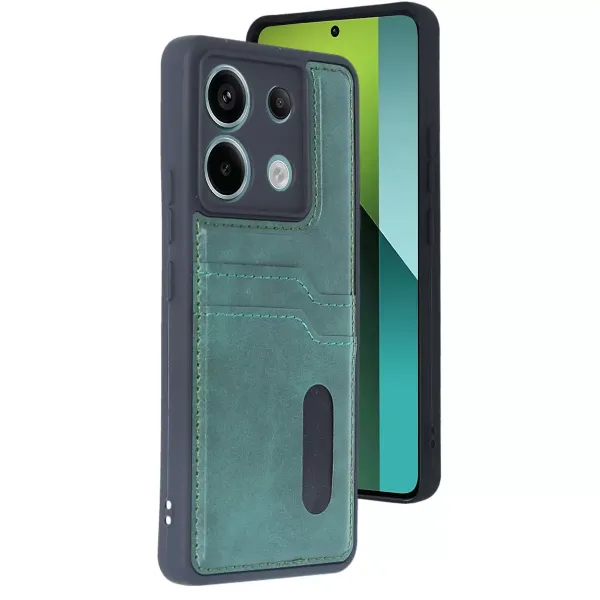 Xiaomi Redmi Note 13 Pro 4g Kılıf Sara Kartvizitli Deri Kılıf - Koyu Yeşil