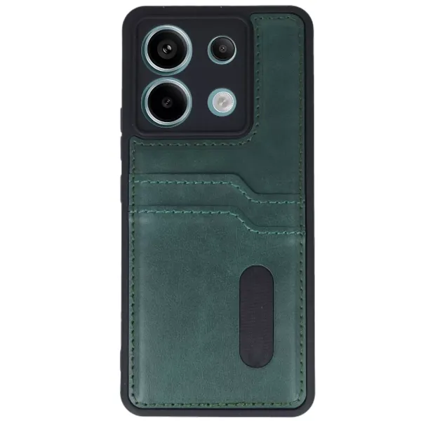 Xiaomi Redmi Note 13 Pro 4g Kılıf Sara Kartvizitli Deri Kılıf - Koyu Yeşil