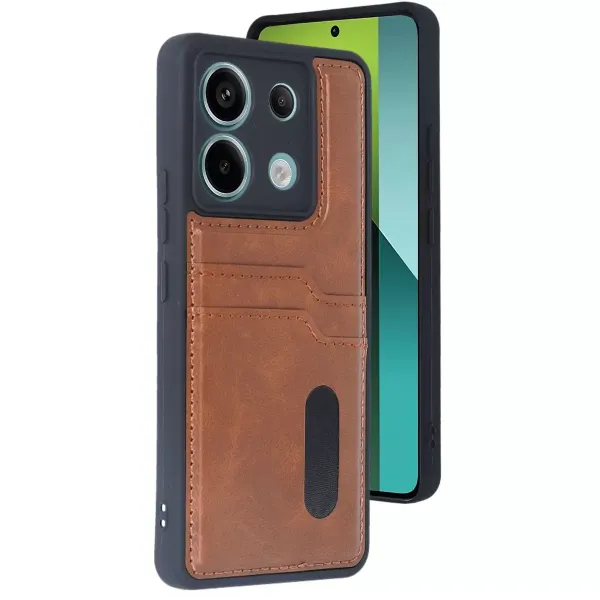 Xiaomi Redmi Note 13 Pro 4g Kılıf Sara Kartvizitli Deri Kılıf - Taba