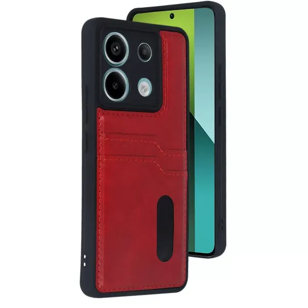 Xiaomi Redmi Note 13 Pro 5g Kılıf Sara Kartvizitli Deri Kılıf - Kırmızı