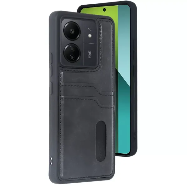 Xiaomi Redmi 13c Kılıf Sara Kartvizitli Deri Kılıf - Siyah