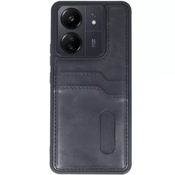 Xiaomi Redmi 13c Kılıf Sara Kartvizitli Deri Kılıf - Siyah
