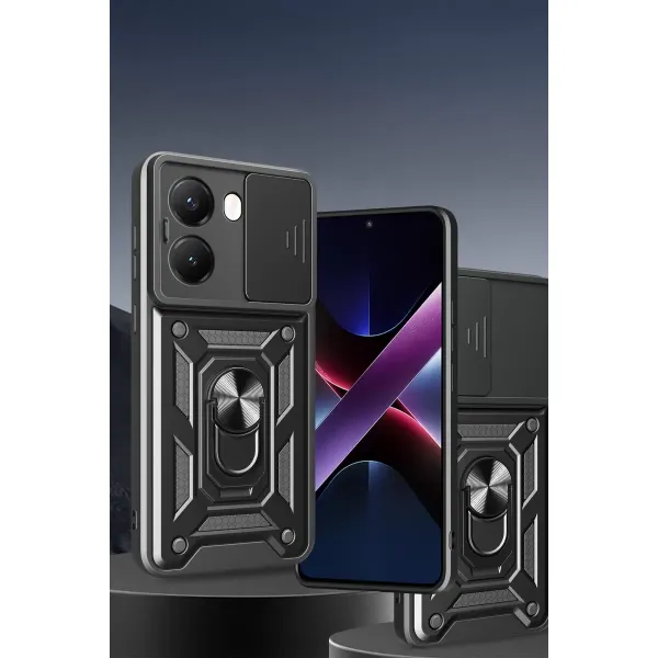 Xiaomi Poco X7 Pro Kılıf Pars Lens Yüzüklü Silikon - Kırmızı