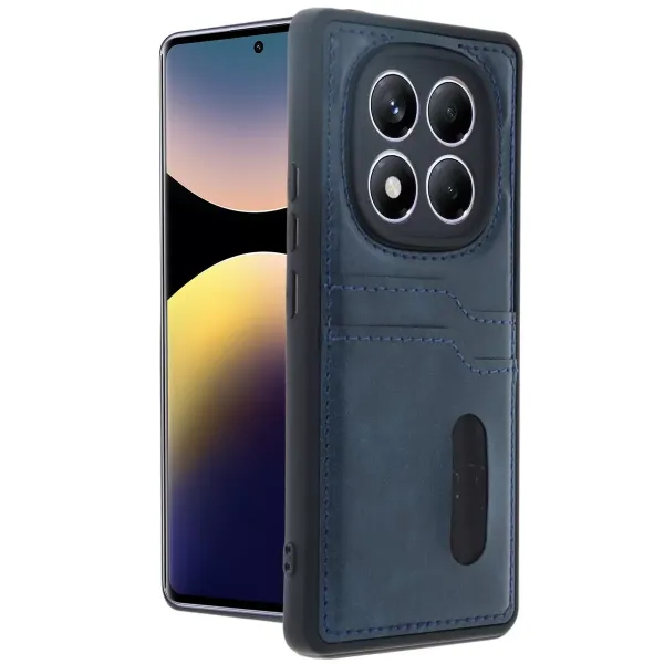 Xiaomi Redmi Note 14 Pro 4g Kılıf Sara Kartvizitli Deri Kılıf - Lacivert