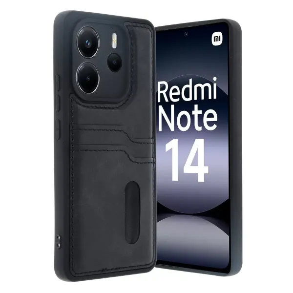 Xiaomi Redmi Note 14 4g Kılıf Sara Kartvizitli Deri Kılıf - Siyah