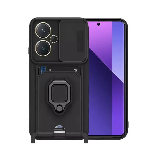 Xiaomi Redmi Note 13 Pro Plus Kılıf Zuma Kartvizitli Yüzüklü Silikon - Siyah