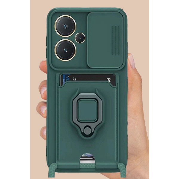 Xiaomi Redmi Note 13 Pro Plus Kılıf Zuma Kartvizitli Yüzüklü Silikon - Yeşil