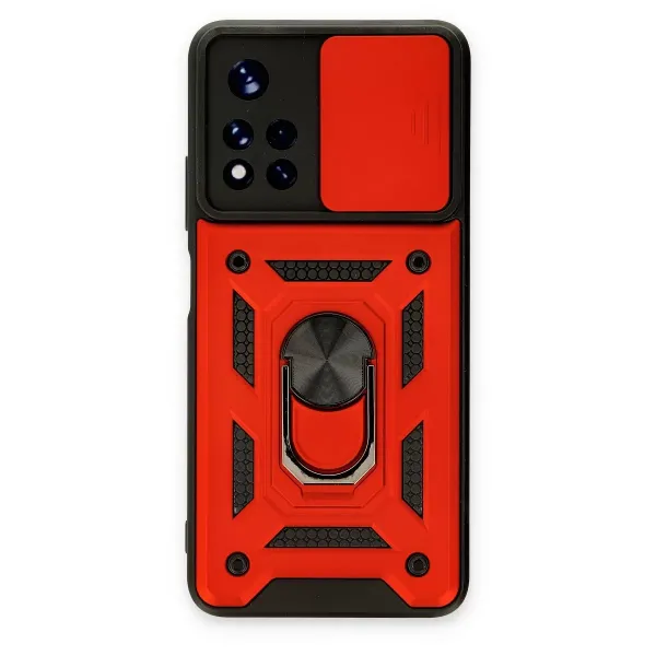 Xiaomi Redmi Note 11t Kılıf Pars Lens Yüzüklü Silikon - Kırmızı