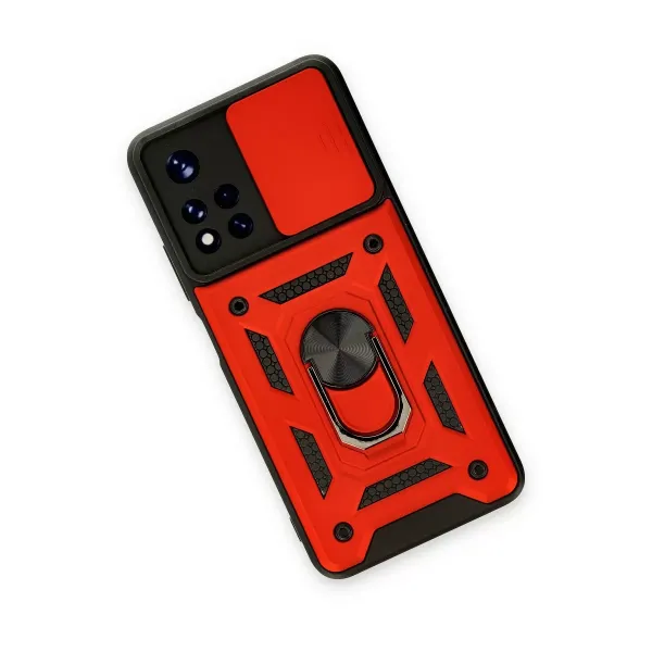Xiaomi Redmi Note 11t Kılıf Pars Lens Yüzüklü Silikon - Kırmızı