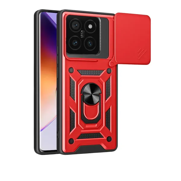Xiaomi Mi 14t Pro Kılıf Pars Lens Yüzüklü Silikon - Kırmızı