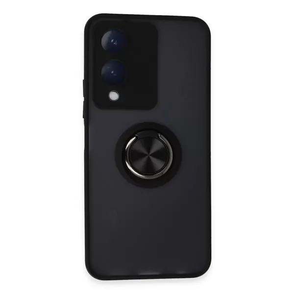 Vivo Y17s Kılıf Montreal Yüzüklü Silikon Kapak - Siyah