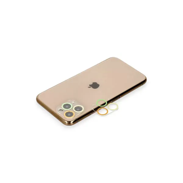 Apple İphone 11 Pro Max Renkli Kamera Lens Koruma Cam - Sarı-turuncu