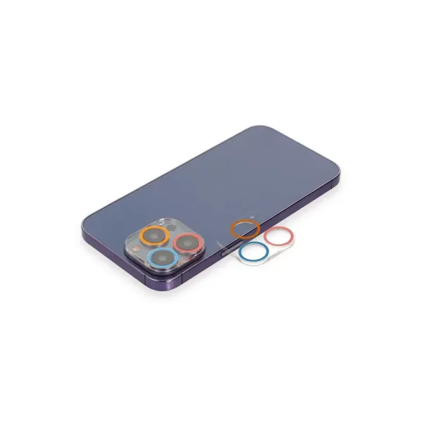 Apple İphone 12 Pro Max Renkli Kamera Lens Koruma Cam - Pembe-mavi