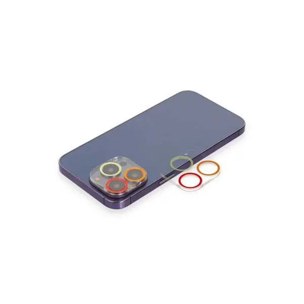 Apple İphone 13 Pro Renkli Kamera Lens Koruma Cam - Turuncu-kırmızı