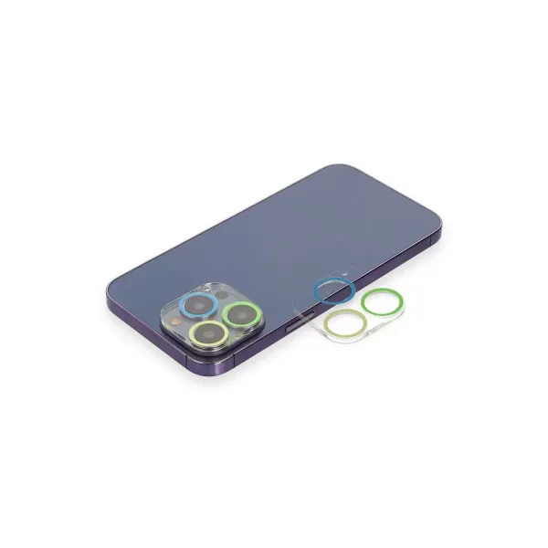 Apple İphone 13 Pro Renkli Kamera Lens Koruma Cam - Yeşil-sarı