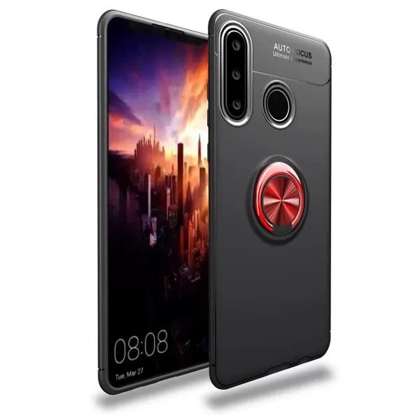 Huawei Y6p Kılıf Range Yüzüklü Silikon - Siyah-kırmızı