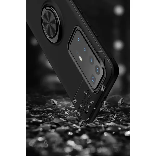 Huawei P40 Pro Kılıf Range Yüzüklü Silikon - Siyah-mavi
